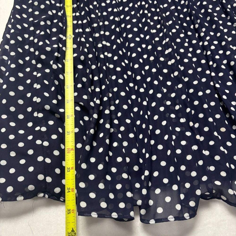 Robert Louis Navy Polka Dot PXL Pleated Bell Sleeve V Neck Midi Whimsigoth Retro - Picture 8 of 9